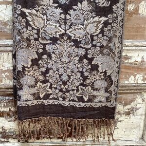 Vintage Floral Wrap/Scarf, Brown/Cream, Reversible